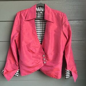 Marisa Baratelli Blazer Size 4 100% Thai Silk Luxe Formal Cropped Coquette Plaid